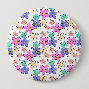 colorful rainbow bright flowers bumble bees floral button