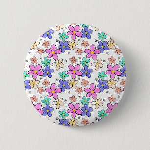 colorful rainbow bright flowers bumble bees floral button