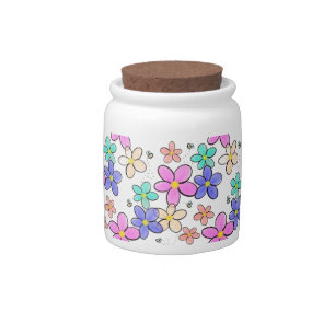 colorful rainbow bright flowers bumble bees floral candy jar