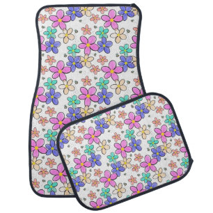 colorful rainbow bright flowers bumble bees floral car floor mat