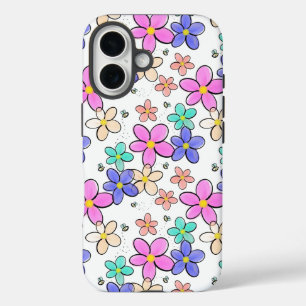 colorful rainbow bright flowers bumble bees floral iPhone 16 case