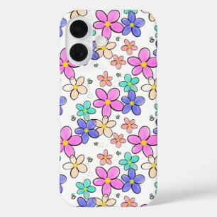 colorful rainbow bright flowers bumble bees floral iPhone 16 case