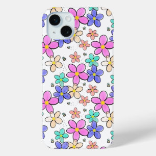 colorful rainbow bright flowers bumble bees floral iPhone 15 plus case