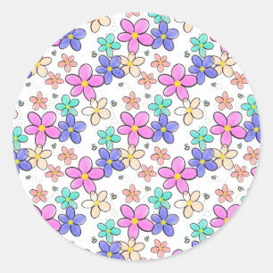 colorful rainbow bright flowers bumble bees floral classic round sticker