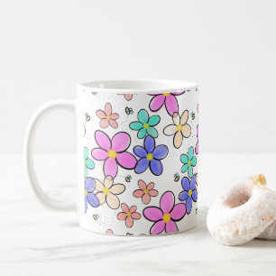 colorful rainbow bright flowers bumble bees floral coffee mug