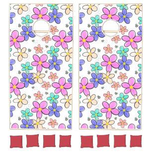 colorful rainbow bright flowers bumble bees floral cornhole set