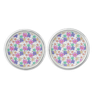 colorful rainbow bright flowers bumble bees floral cufflinks