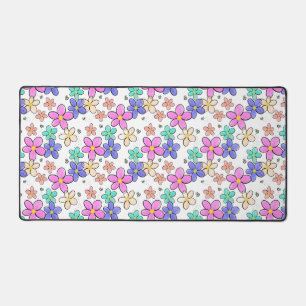 colorful rainbow bright flowers bumble bees floral desk mat