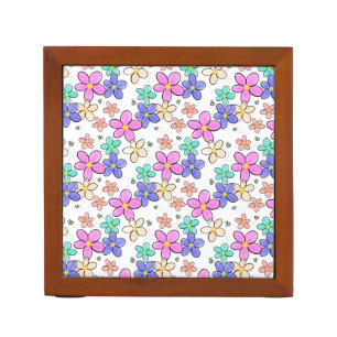 colorful rainbow bright flowers bumble bees floral desk organizer