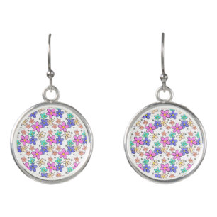 colorful rainbow bright flowers bumble bees floral earrings