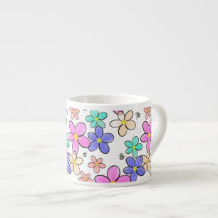 colorful rainbow bright flowers bumble bees floral espresso cup