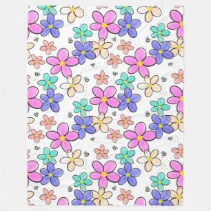 colorful rainbow bright flowers bumble bees floral fleece blanket