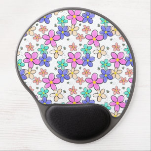 colorful rainbow bright flowers bumble bees floral gel mouse pad
