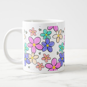 colorful rainbow bright flowers bumble bees floral giant coffee mug