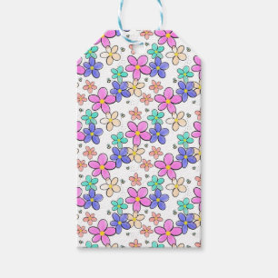 colorful rainbow bright flowers bumble bees floral gift tags