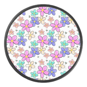 colorful rainbow bright flowers bumble bees floral hockey puck