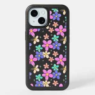 colorful rainbow bright flowers bumble bees floral iPhone 15 case