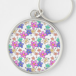 colorful rainbow bright flowers bumble bees floral keychain