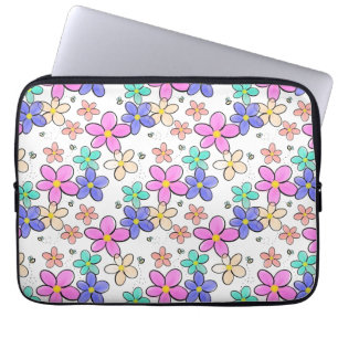colorful rainbow bright flowers bumble bees floral laptop sleeve