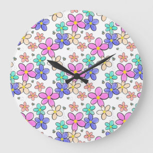 colorful rainbow bright flowers bumble bees floral large clock