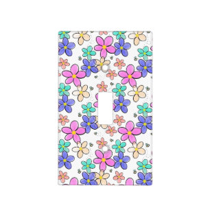colorful rainbow bright flowers bumble bees floral light switch cover