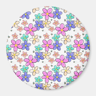colorful rainbow bright flowers bumble bees floral magnet