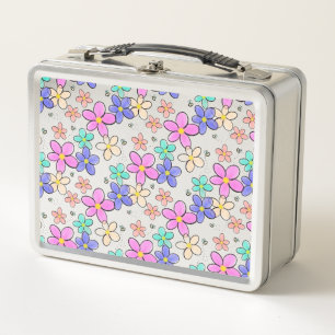 colorful rainbow bright flowers bumble bees floral metal lunch box