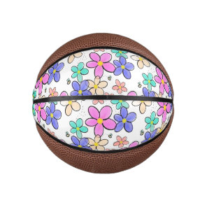 colorful rainbow bright flowers bumble bees floral mini basketball
