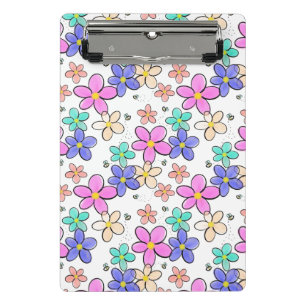 colorful rainbow bright flowers bumble bees floral mini clipboard