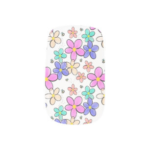colorful rainbow bright flowers bumble bees floral minx nail art