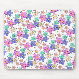 colorful rainbow bright flowers bumble bees floral mouse pad