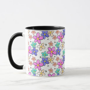 colorful rainbow bright flowers bumble bees floral mug