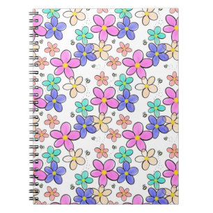 colorful rainbow bright flowers bumble bees floral notebook