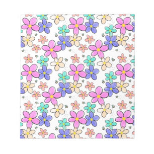 colorful rainbow bright flowers bumble bees floral notepad