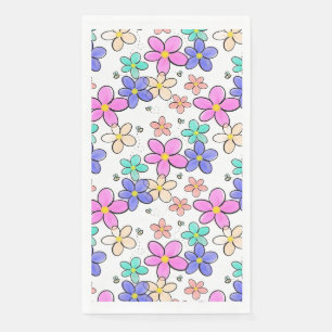 colorful rainbow bright flowers bumble bees floral paper guest towels