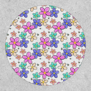 colorful rainbow bright flowers bumble bees floral patch