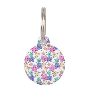 colorful rainbow bright flowers bumble bees floral pet ID tag