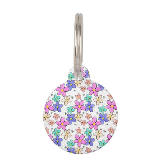 colorful rainbow bright flowers bumble bees floral pet ID tag