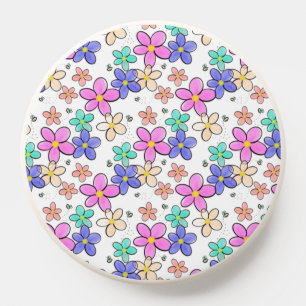 colorful rainbow bright flowers bumble bees floral PopSocket