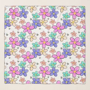 colorful rainbow bright flowers bumble bees floral scarf
