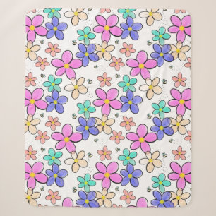 colorful rainbow bright flowers bumble bees floral sherpa blanket