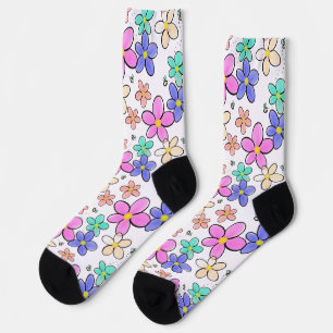 colorful rainbow bright flowers bumble bees floral socks