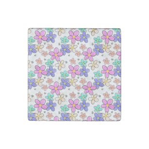 colorful rainbow bright flowers bumble bees floral stone magnet