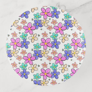 colorful rainbow bright flowers bumble bees floral trinket tray