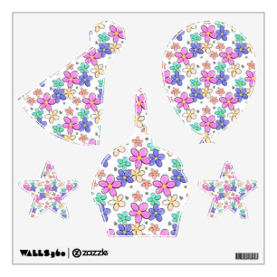 colorful rainbow bright flowers bumble bees floral wall decal