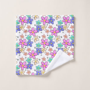 colorful rainbow bright flowers bumble bees floral wash cloth