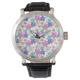 colorful rainbow bright flowers bumble bees floral watch