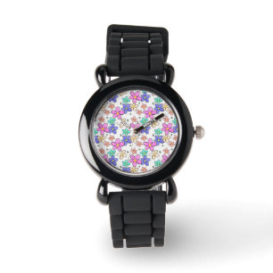 colorful rainbow bright flowers bumble bees floral watch