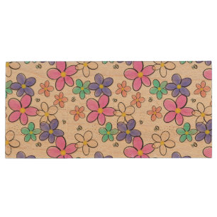 colorful rainbow bright flowers bumble bees floral wood flash drive