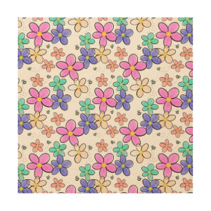 colorful rainbow bright flowers bumble bees floral wood wall art